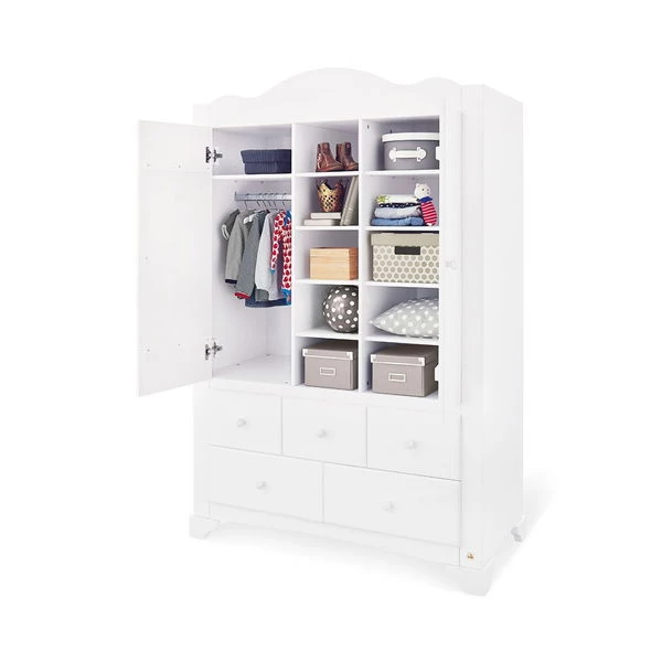 Pinolino Pino Kleiderschrank Groß 2T, 2S Kiefer Massiv, Weiß Lasiert - Zum Toppreis – Bild 2