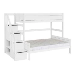 LIFETIME Etagenbett 177 Cm Mit Treppe Weiß Kiefer, 90x200 / 140x200