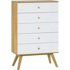 VOX Nature Kommode Schmal Mit Schubladen Weiß / Eiche