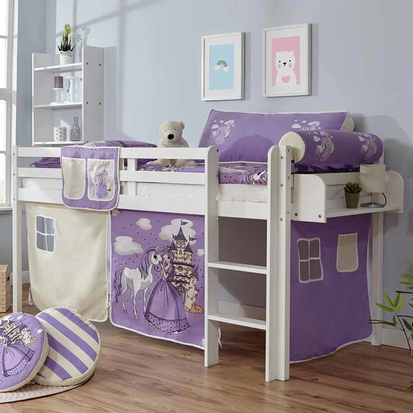 Ticaa Rene Hochbett Buche Weiß A1 Massivholz - Vorhang-Dessin Wählbar