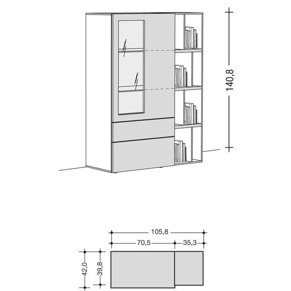 Now! Vision By Hülsta Kombination 7 140x105x42 Lack-weiß/Natureiche/Lack-Hochglanz-weiß – Bild 2