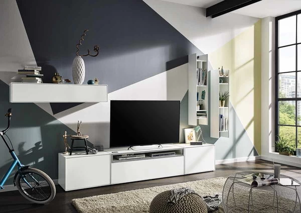 Now! By Hülsta Easy Wohnwand Lack-hellgrau 186x372x45 6-teilig