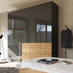 Now! Wardrobes By Hülsta Kombination 11 225,4x252x59 Cm | Lack-grau/Natureiche/Hochglanz