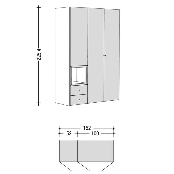 Now! Wardrobes By Hülsta Kombination 6 225,4x152x59 Cm | Kernnussbaum/Lack-Hochglanz-weiß – Bild 2