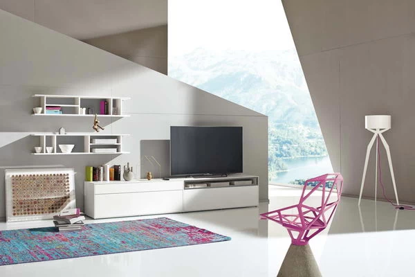 Now! By Hülsta Easy Wohnwand Lack-hellgrau 162x334x45 4-teilig