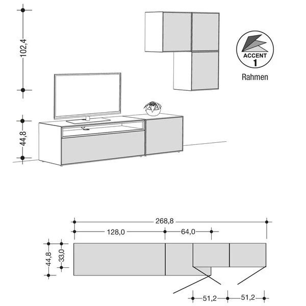 Now! By Hülsta Easy Wohnwand Hellgrau 179x268x44 5-teilig Mit Media-Lowboard – Bild 2
