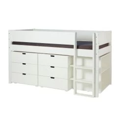 Manis-h Halbhohes Bett ARN 90x200 Cm Einfarbig Inkl. Kommoden & Regal - 20 Farben Wählbar