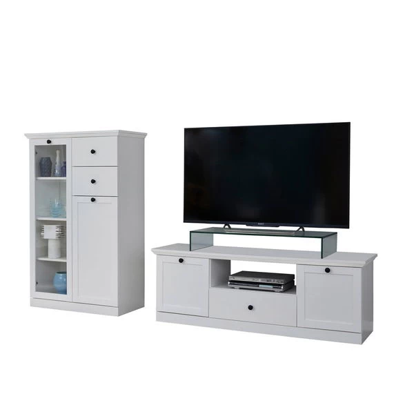 Trendteam Baxter Anbauwand 2-teilig Weiß Dekor | Schmal Klein