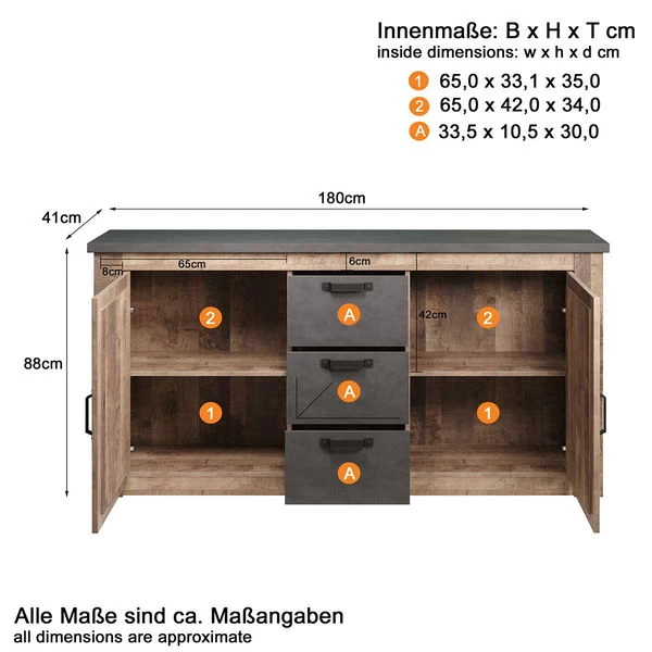 Trendteam Georgia Sideboard Tabak Eiche/Matera – Bild 4