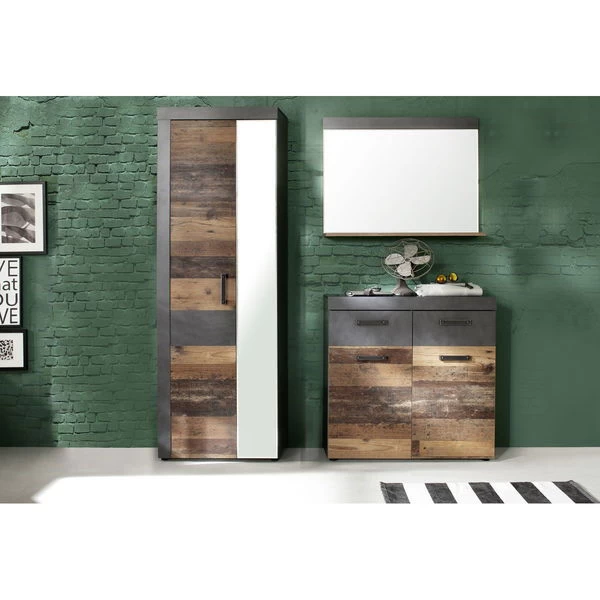 Trendteam Indy Garderoben-Set 3-teilig Old Wood / Graphit Grau | SchrĂ€nke, Spiegel â Bild 2