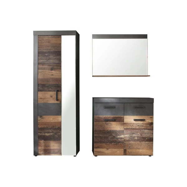 Trendteam Indy Garderoben-Set 3-teilig Old Wood / Graphit Grau | SchrÀnke, Spiegel