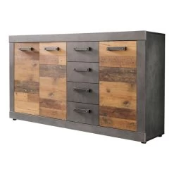 Trendteam Indy Kommode 3 Schubkästen, 4 Türen Old Wood / Graphit Grau