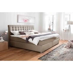 Meise Lenno Boxspringbett 180 X 200 Cm Beige Stoff Kopfteil Gesteppt & Gratis Lieferung