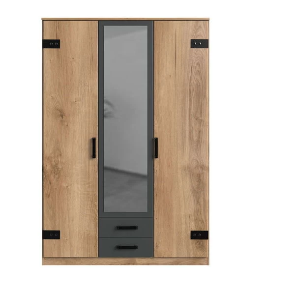 Wimex Liverpool Kleiderschrank 3-türig Plankeneiche-Nachbildung / Graphit