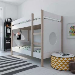 Nature Kid Finn Etagenbett Kiefer Weiß/natur Inkl. Bullaugenpaneele Liegefläche 90 X 200