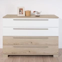 Paidi Carlo Wickelkommode 4 Schubkästen 2x Kreideweiß, 2x Fichte-Nachb. Inkl. Wickelaufsatz