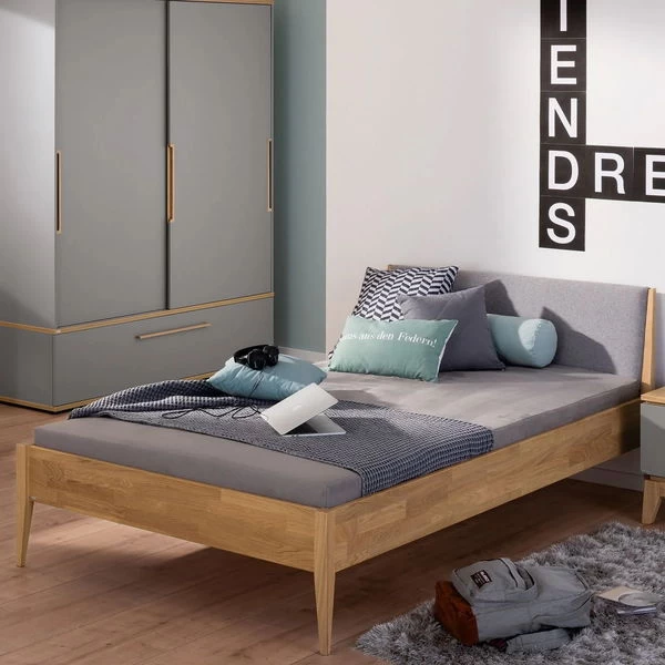 Paidi Sten Traumliege Eiche Massiv Steingrau Gepolstert 140x200 Cm