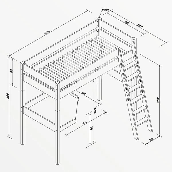 Relita RENATE Hochbett Buche Massiv Weiß Inklusive Schreibtisch, Zum Einzelbett Umbaubar – Bild 2