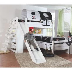 Relita SKY Etagenbett Buche Massiv Weiß Inkl. Regal & Rutsche - Zu 2 Einzelbetten Umbaubar