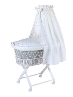 Schardt Babsi Stubenwagen Buche Weiß Mit Textiler Ausstattung Sternchen Grau